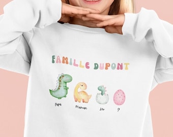 Sweat-shirt Pull Enfant Personnalisé Dinosaures Annonce Grossesse Grand Frère Grande Soeur La Famille s'agrandit