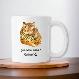 Gepersonaliseerde keramische mok Dad Tiger, Vaderdagcadeau, aquareltekening tijgermok, gepersonaliseerde baby papa cadeau