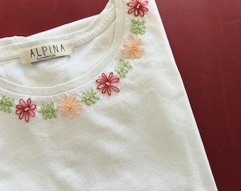 Personalized T-shirt, Flower Embroidery T-shirt, Summer T-shirt