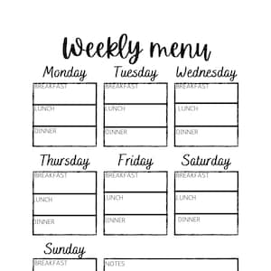 menu hebdomadaire imprimable simple à utiliser-menu de téléchargement numérique