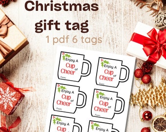 printable Christmas tag- cup of coffee printable gift tag- Christmas gift tag- Thank you gift- digital download- instant download-
