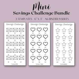A6 budget binder mini savings challenger inserts, mini savings challenge, cash stuffing challenge bundle, digital download, A6 binder insert