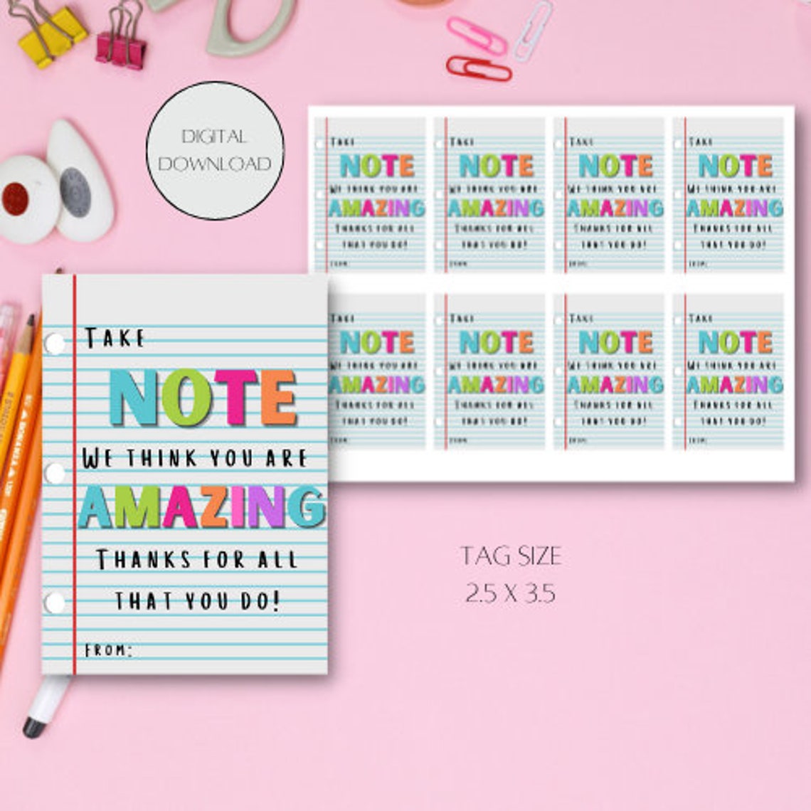 Teacher Appreciation Notepad Gift Tags, Printable Thank You (digital ...