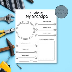 All About My Grandpa Printable, Father&#39;s Day printable, Gift for him from kids, All About Grandpa, Birthday gift for him, Dad questionnaire
