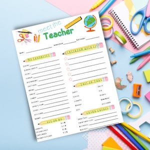 Teacher Favorite things, teacher questionnaire, Back to School Teacher Favorites, Meet the Teacher Questionnaire, All about my Teacher
