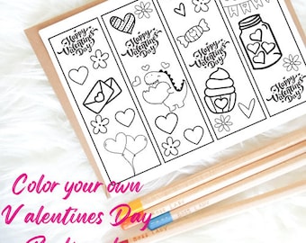Valentine's Day Color your own bookmarks, Valentine's Crafts, Digital Book marks, coloring page, PDF, Valentine's digital download