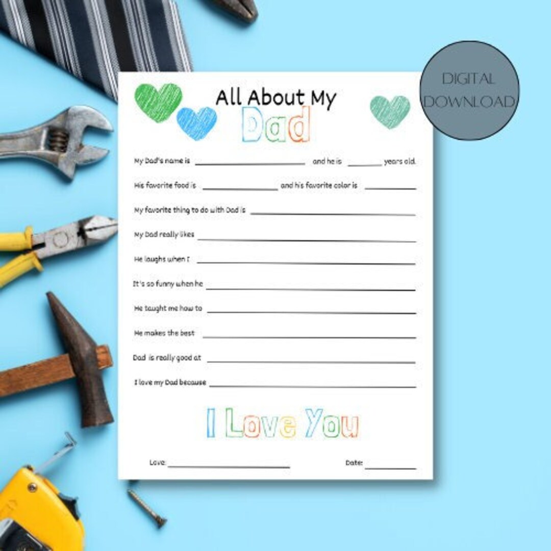 All About My Dad Printable, Father's Day Printable, Gift for Him From ...