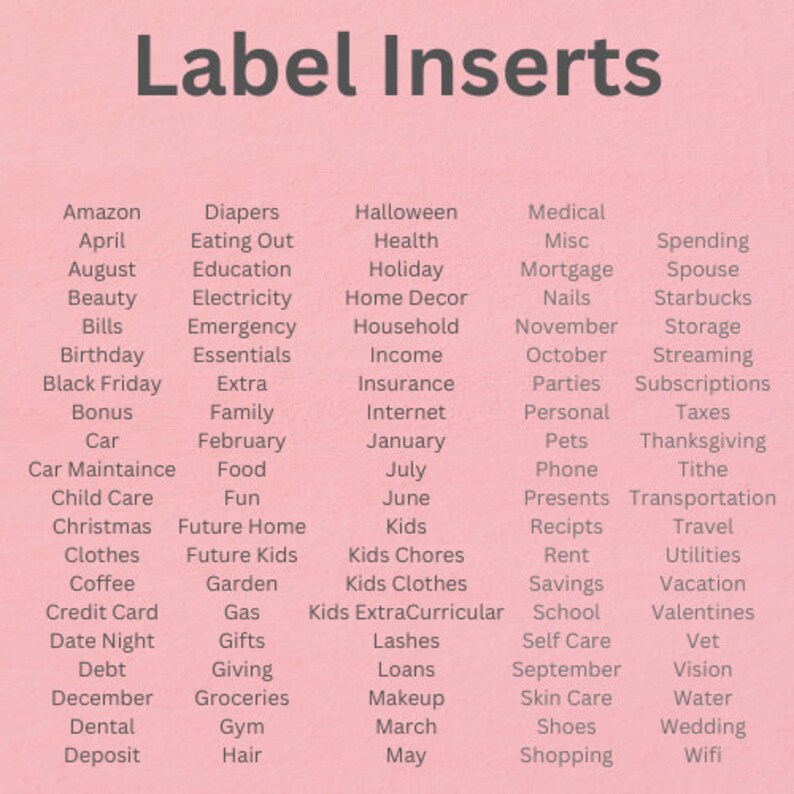 A6 Printable Budget Binder Envelope Label Inserts,budget Binder Labels
