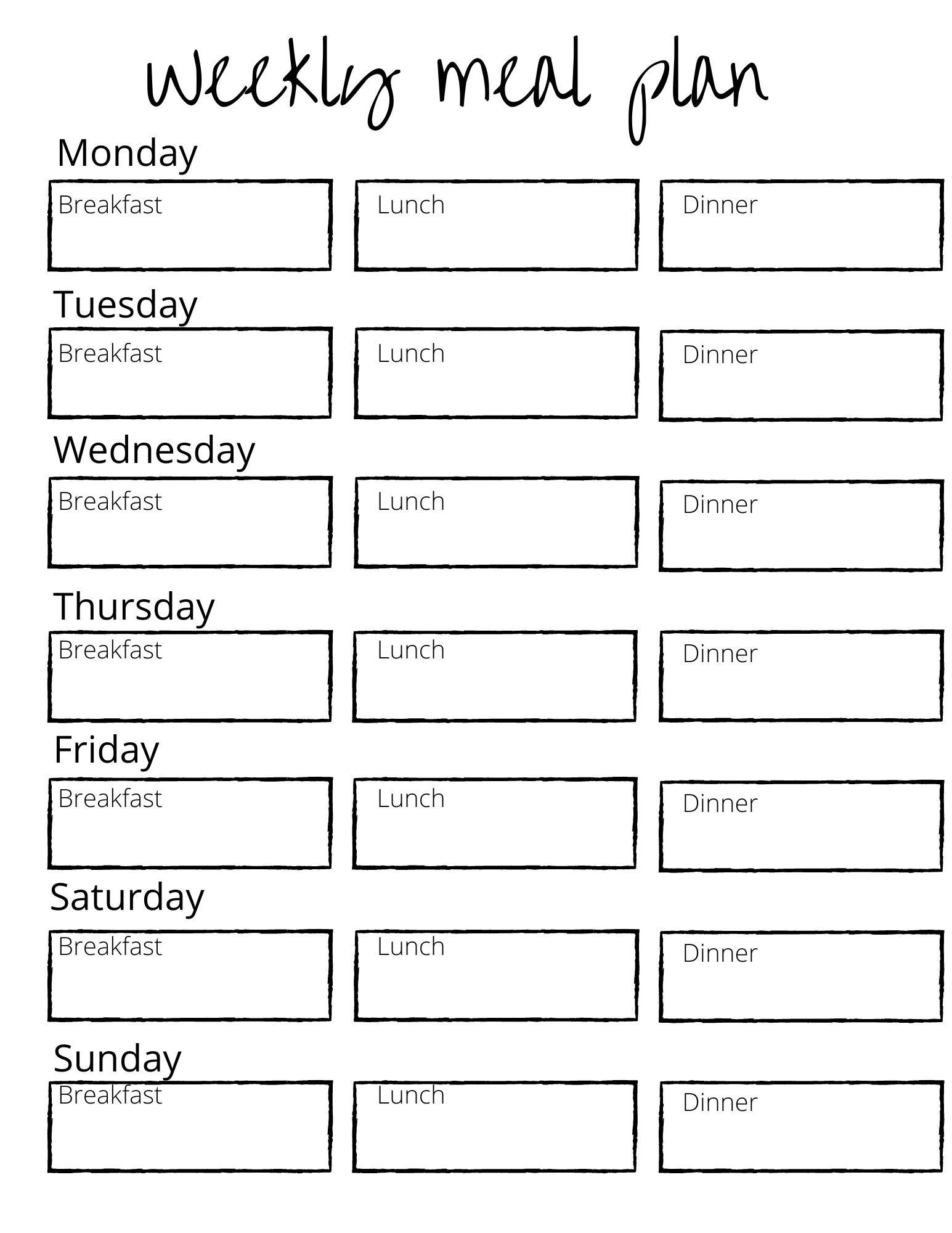 Minimalistic Weekly Meal Planner Digital Download-printable - Etsy