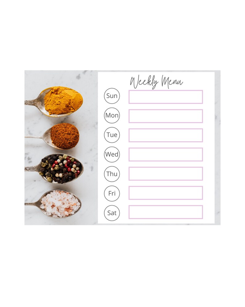 Weekly Menu Printableweekly Plannermeal Plannerprint on Demandpdf Etsy