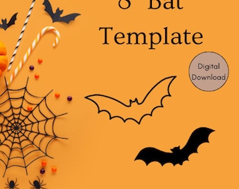 8 inch vleermuissjabloon, vormsjabloon, Halloween-vleermuis, doe-decor, klaslokaalinrichting, Halloween-decor, vleermuissjabloon, Halloween-sjabloon
