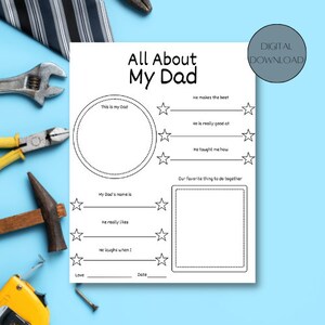 All About My Dad Printable, Father&#39;s Day printable, Gift for him from kids, All About Dad, Birthday gift for him, Dad questionnaire