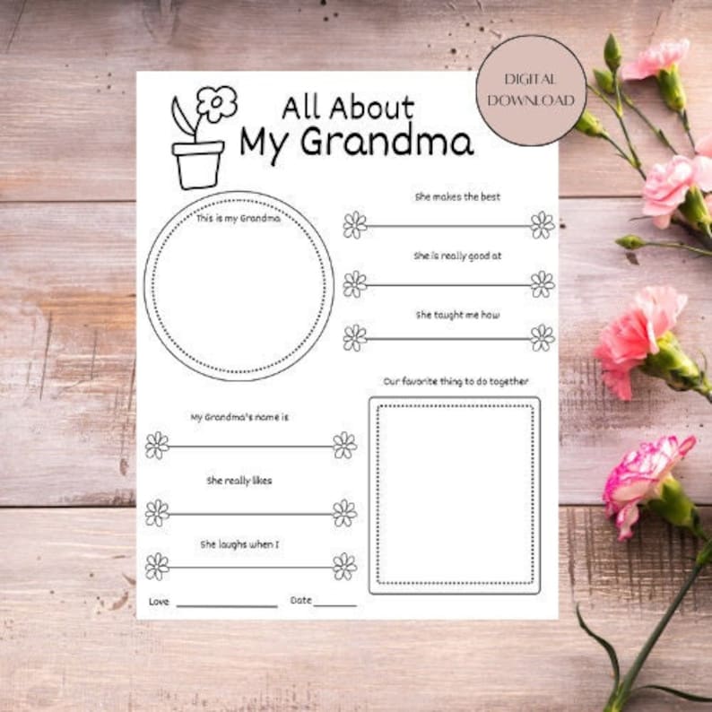 All About My Grandma Printable, Mother's Day Printable, Gift for Her ...