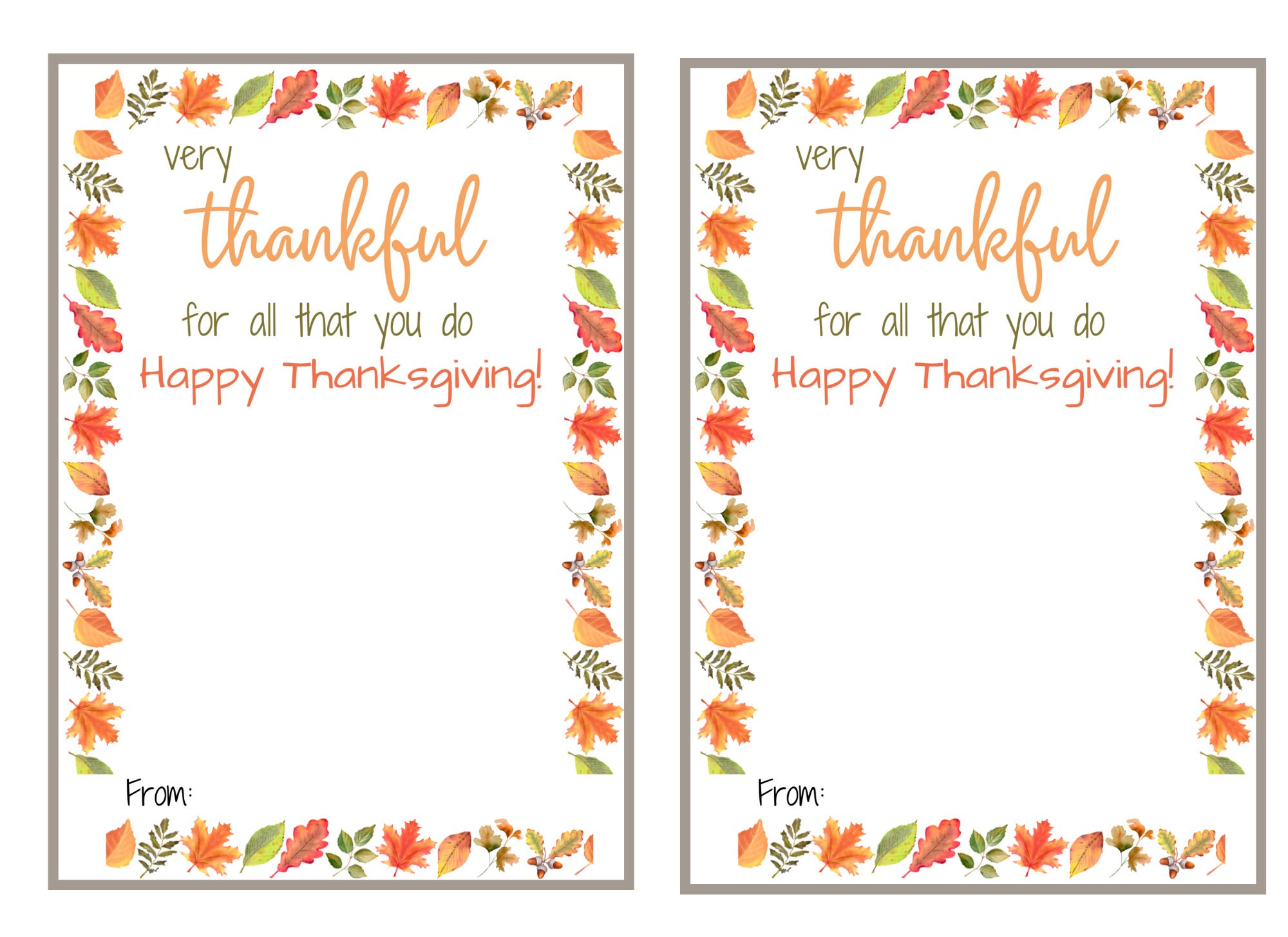 Printable Thanksgiving Thank You Card- Printable Gift Card Holder ...