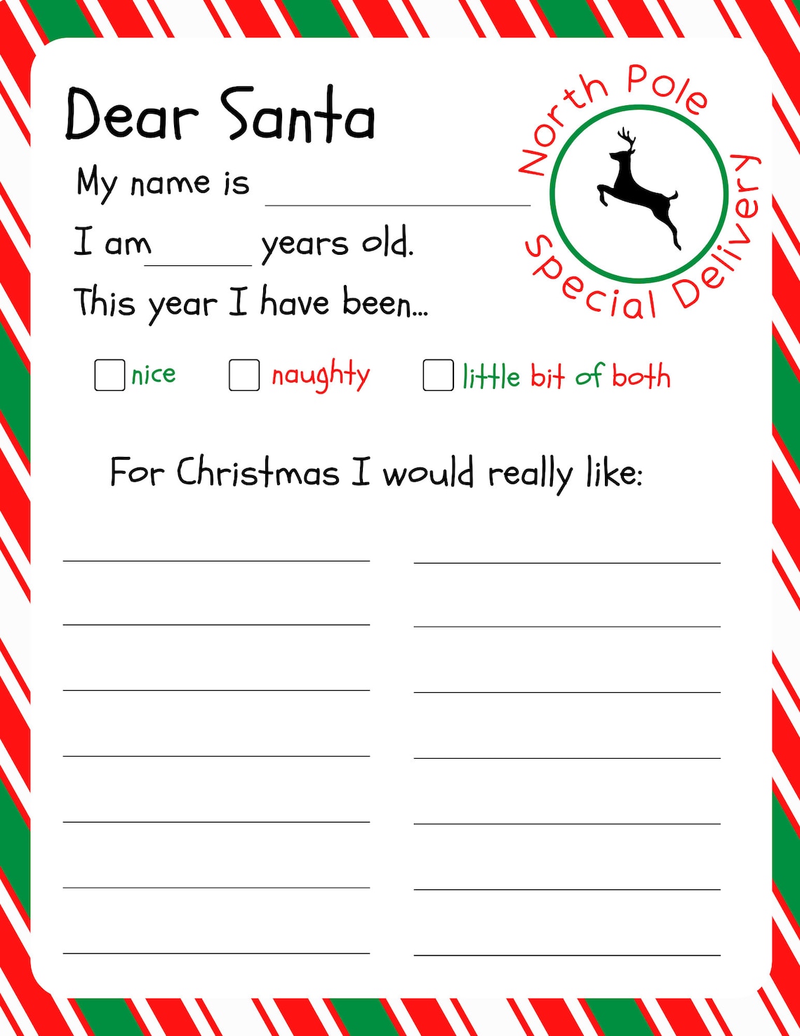 Printable Christmas List Printable Santa List Printable Christmas Santa