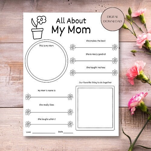 All About My Mom Printable, Mother's Day Printable, Gift for Mom From Kids, All About Mom ...