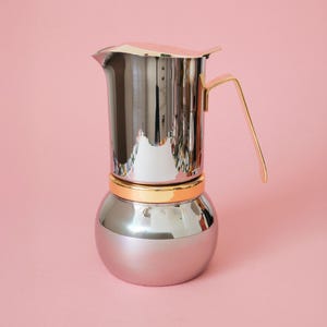 ステラ・サンフランシスコのコーヒーメーカー、ミッドセンチュリーモダンエスプレッソコンロモカポット、金メッキスチール製キッチン用品、コーヒー愛好家へのギフト