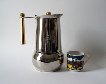 Vintage GB Kitty Oro Guido Bergna 6 Cups Italian Coffee Maker, Collectible 80s Mid Century Modern Espresso Stovetop Moka Pot Made in Italy