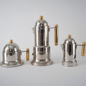 Vintage Vev Vigano Kontessa Italian Coffee Maker Set Sugar Bowl Milk Jug, Mid Century Modern Espresso Stovetop Moka Pot Made in Italy