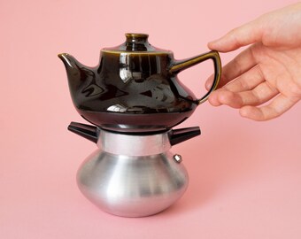 Letizia Espressokanne mit Porzellankessel, italienische Mokakanne im Landhausstil der Mid-Century-Moderne für den Herd.