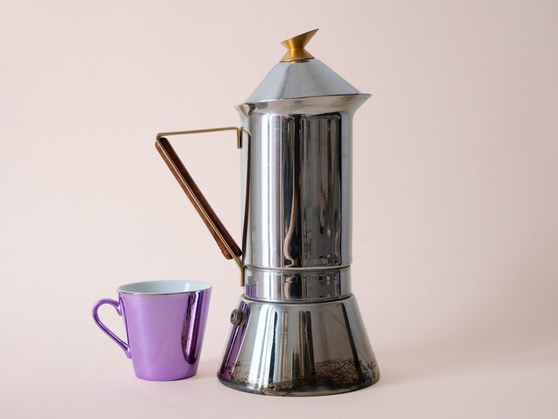 Vintage GAT INOX Style Regina Coffee Maker, Collectible Guilded Espresso Maker Stovetop Moka Pot
