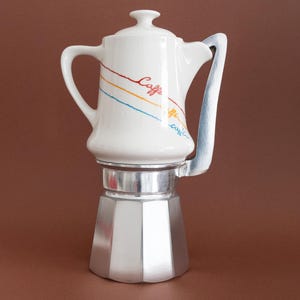 Vintage 70s Coffee Maker Ceramic Pot, Collectible Retro Caffe Minimalist Porcelain Stovetop Moka Pot Espresso Maker, Gift for Coffee Lovers