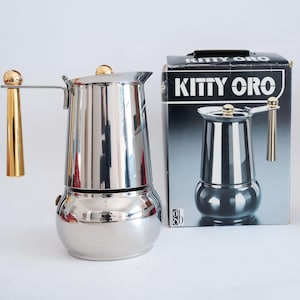 Vintage 4 Cups GB Kitty Oro Guido Bergna Italian Coffee Maker, Collectible 80s Mid Century Modern Espresso Stovetop Moka Pot Made in Italy