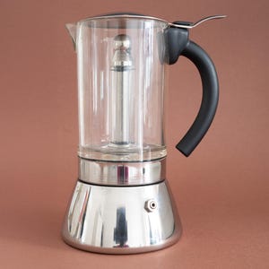 Transparent Inox 18/10 Coffee Maker, Collectible Stainless Steel 90s Espresso Stovetop Moka Pot Made in Italy, Gift for Coffee Lovers