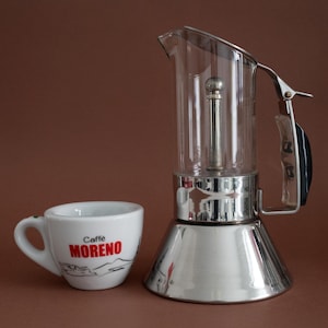Vintage Inoxpran Bellavista FlashDue Coffee Maker, Small Mini Transparent Espresso Stovetop Moka Pot Made in Italy, Gift for Coffee Lovers