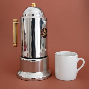 vintage italienne « Vanessa » ALPU Art déco Moka, cafetière en acier inoxydable sur table de cuisson, machine à expresso de collection, cadeau pour les amateurs de café