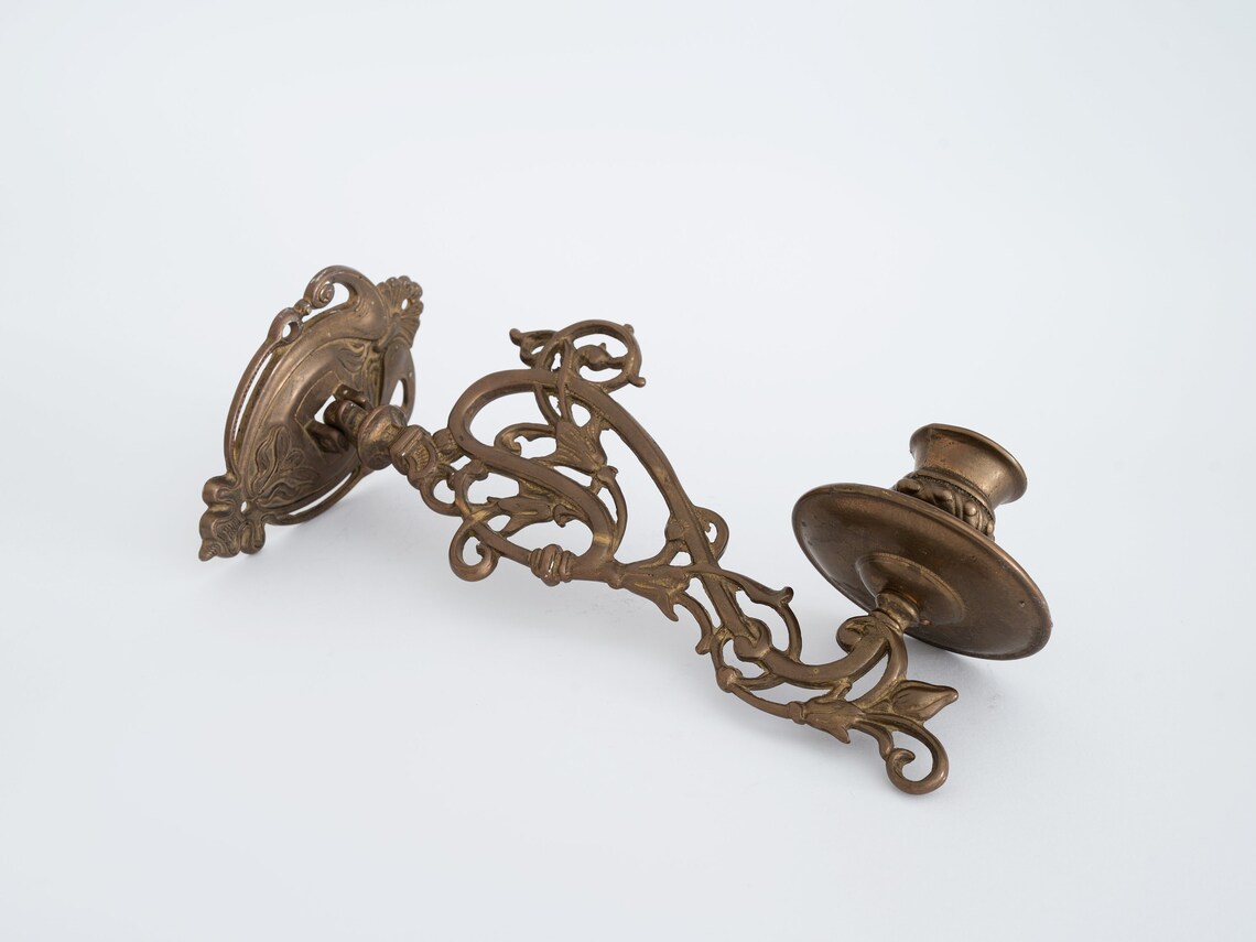 Vintage Solid Brass Piano Candle Holder, Antique Style Art Nouveau Candle Wall Sconce, Festive