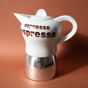 Vintage Moka Pot with Geometric Ceramic Kettle, Collectible Large Porcelain Stovetop Coffee Machine Espresso Maker, Gift for Coffee Lovers