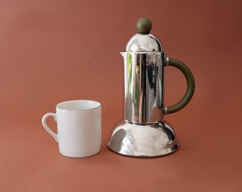 Cafetière italienne Prandelli vintage, 1 tasse, pot Moka sur cuisinière moderne Mid-Century en acier inoxydable fabriqué en Italie, machine à expresso de collection