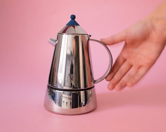 MIA Guido Bergna Italiaanse koffiemaker voor 4 kopjes, jaren 90, geometrische, verzamelbare Memphis Mid Century Modern espresso mokapot voor op het fornuis