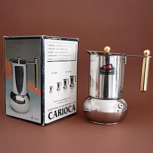 Vintage VEV Vigano Carioca Italian Moka Pot, Gilded Collectible Mid Century Modern Espresso Stovetop Coffee Maker Made in Italy