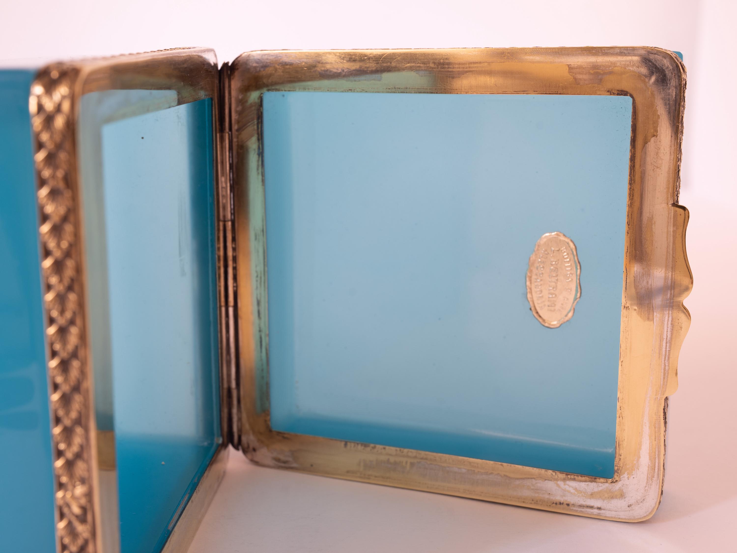Murano Blue Turquoise Opaline Glass Square Trinket Box With Gold