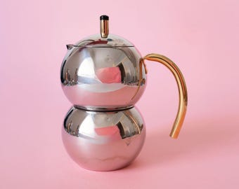 Vintage PALLINA Oro Tracanzan Alfa Kaffeemaschine, 2-Tassen-Designer-Edelstahl-Mokakanne