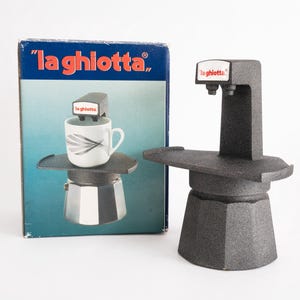 Vintage 2 Cups La Ghiotta Italian Coffe Maker, Minimalist Small Black Stovetop Espresso Maker Moka Pot Caffettiera, Gift for Coffee Lovers