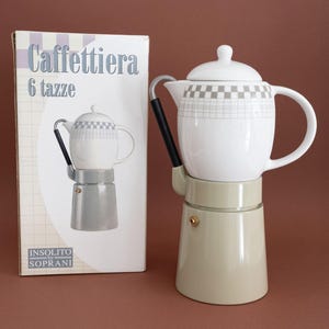 Vintage Coffee Maker INSOLITO by SOPRANI Ceramic Pot, Collectible Rustic Porcelain Stovetop Moka Pot Espresso Maker, Gift for Coffee Lovers