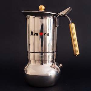 Vintage Italian &quot;Amore&quot; Moka Pot, Stainless Still Stovetop Coffee Maker, Collectible Espresso Maker, Gift for Coffee Lovers