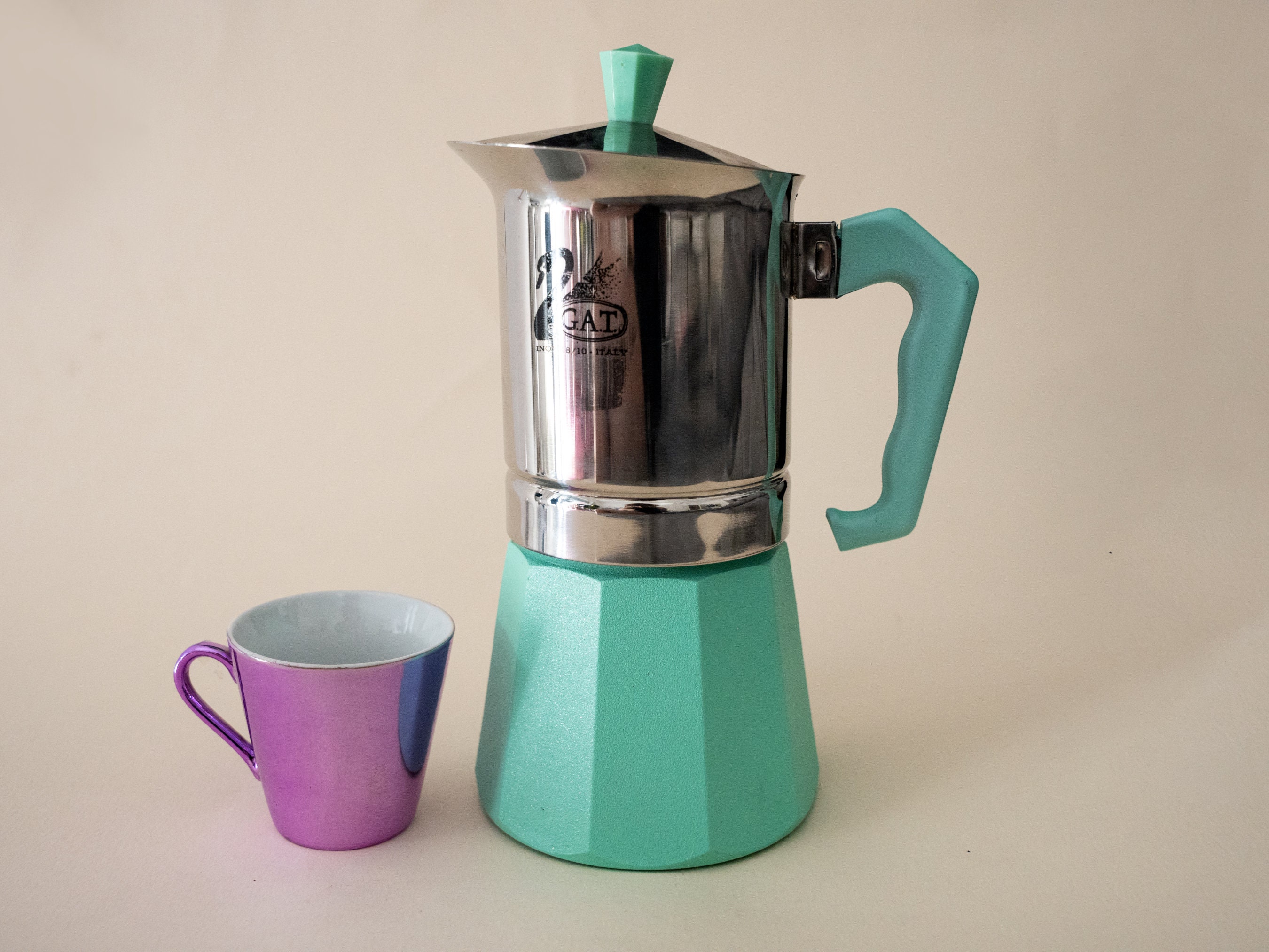 Vintage G.A.T. Epoca 6 Cups Coffee Maker, Mint Blue Green Large Caffettiera  Espresso Stovetop Moka Pot Made in Italy, Gift for Coffee Lovers 