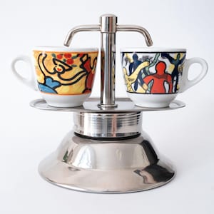 Vintage 2 Cups Italian Coffe Maker, Retro Minimalist Stainless Steel Double Espresso Maker Moka Pot Caffettiera, Gift for Coffee Lovers
