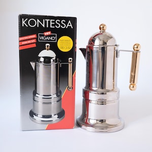 Caffettiera italiana vintage Vev Vigano Kontessa, 4 tazze, stile Mid-Century Modern, per piano cottura, ideale per espresso e moka. Un regalo perfetto per gli amanti del caffè.