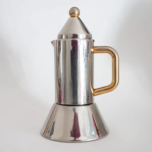 Vintage Stainless Steel Italian Coffee Maker, Collectible 80s Mid Century Modern Geometric Espresso Stovetop Moka Pot Made in Italy