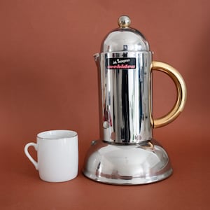 80s Italian coffee maker &quot;Inoxpran Orchidea Gold line&quot;, Vintage Stainless Still Stovetop Moka Pot Made in Italy, Collectible Espresso Maker