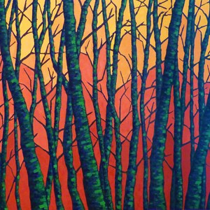 oil painting, landscape, vibrant, colourful, trees, unique, abstract