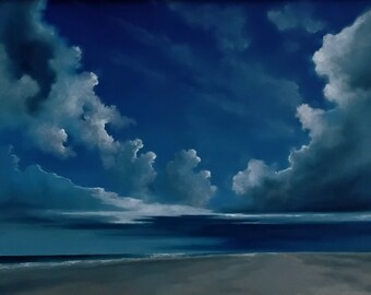 Stormy skies seascape, landscape, clouds, oil painting, paisaje, cielo nuboso, oleo