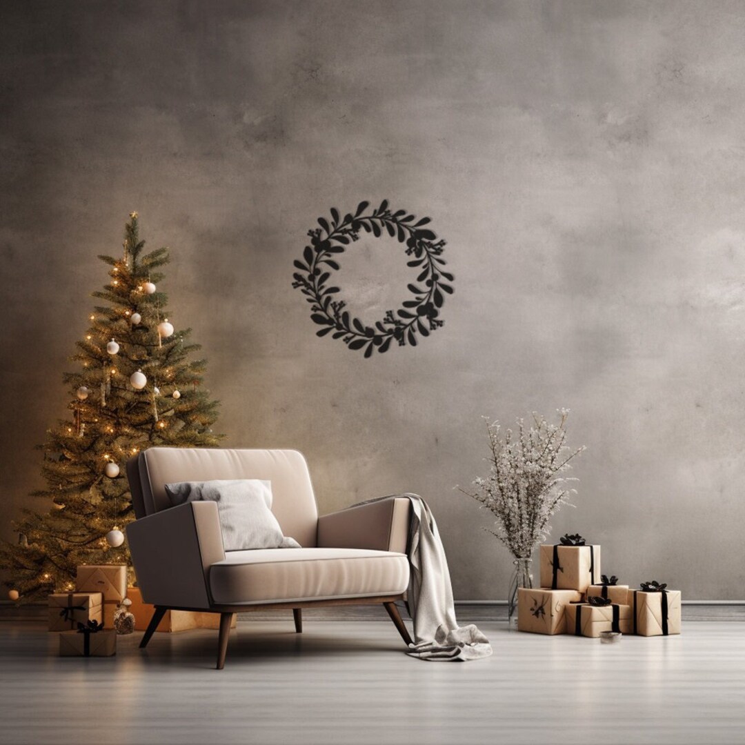 Laurel Wreath Metal Wall Art for Living Room, Entryway - Festive Wall