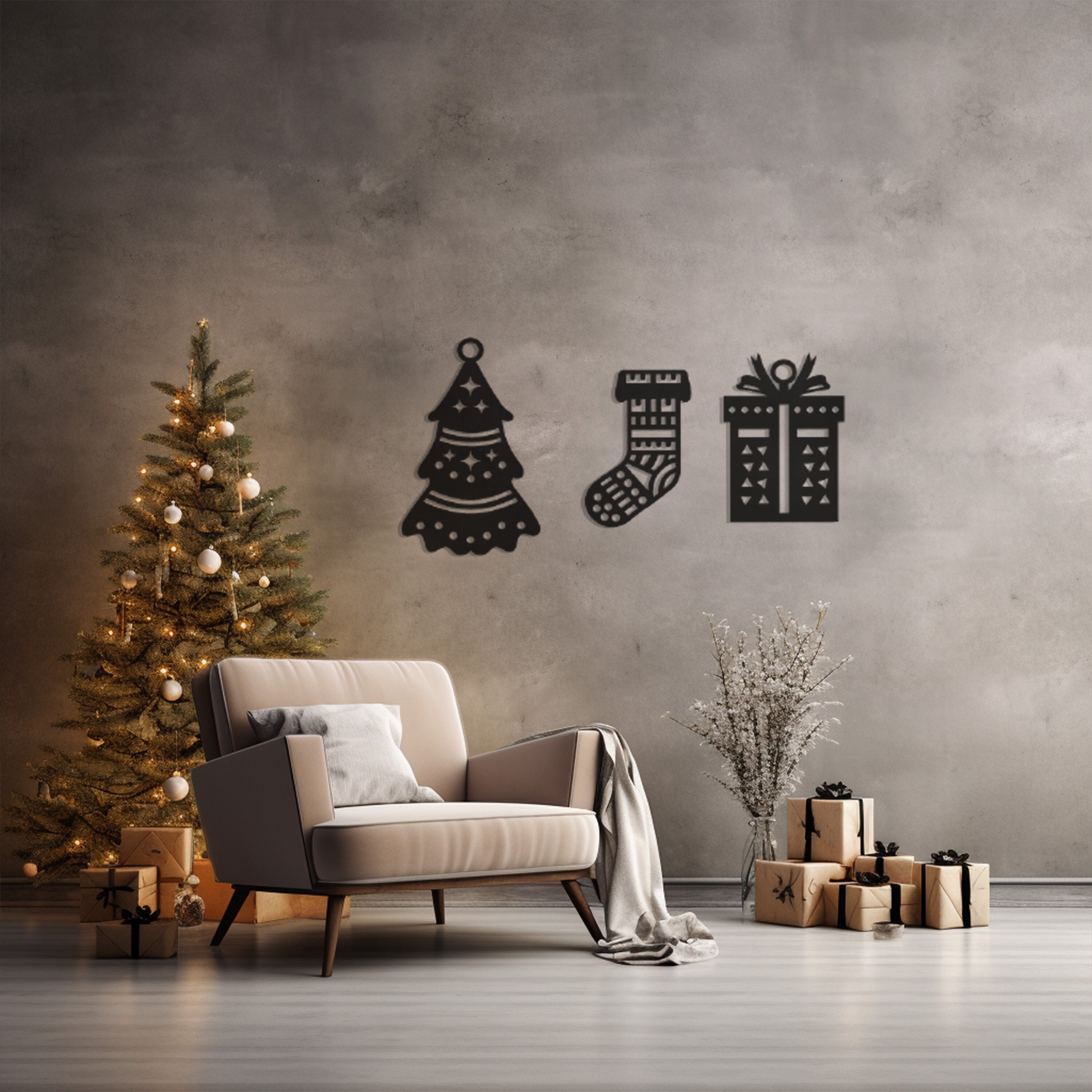 Festive Trio Metal Wall Art Set for Christmas Decor Cozy Etsy