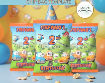 Go Go Cory Carson Chip Bag Template Editable in Canva | Digital Download | DIY Birthday Party Favor | Printable Snack Bag Wrapper